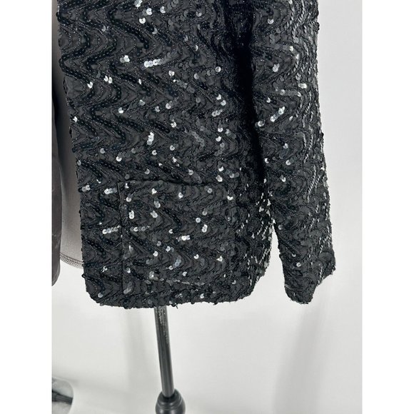 Miss H Jacket Blazer Black Sequins Long Sleeve Open Front Holiday Lined Medium - Picture 4 of 11